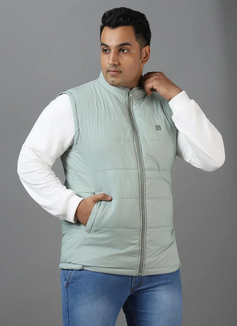 Urbano Fashion  Urbano Plus Men's Green Sleeveless Zippered Puffer Jacket for Men | Best Price UAE